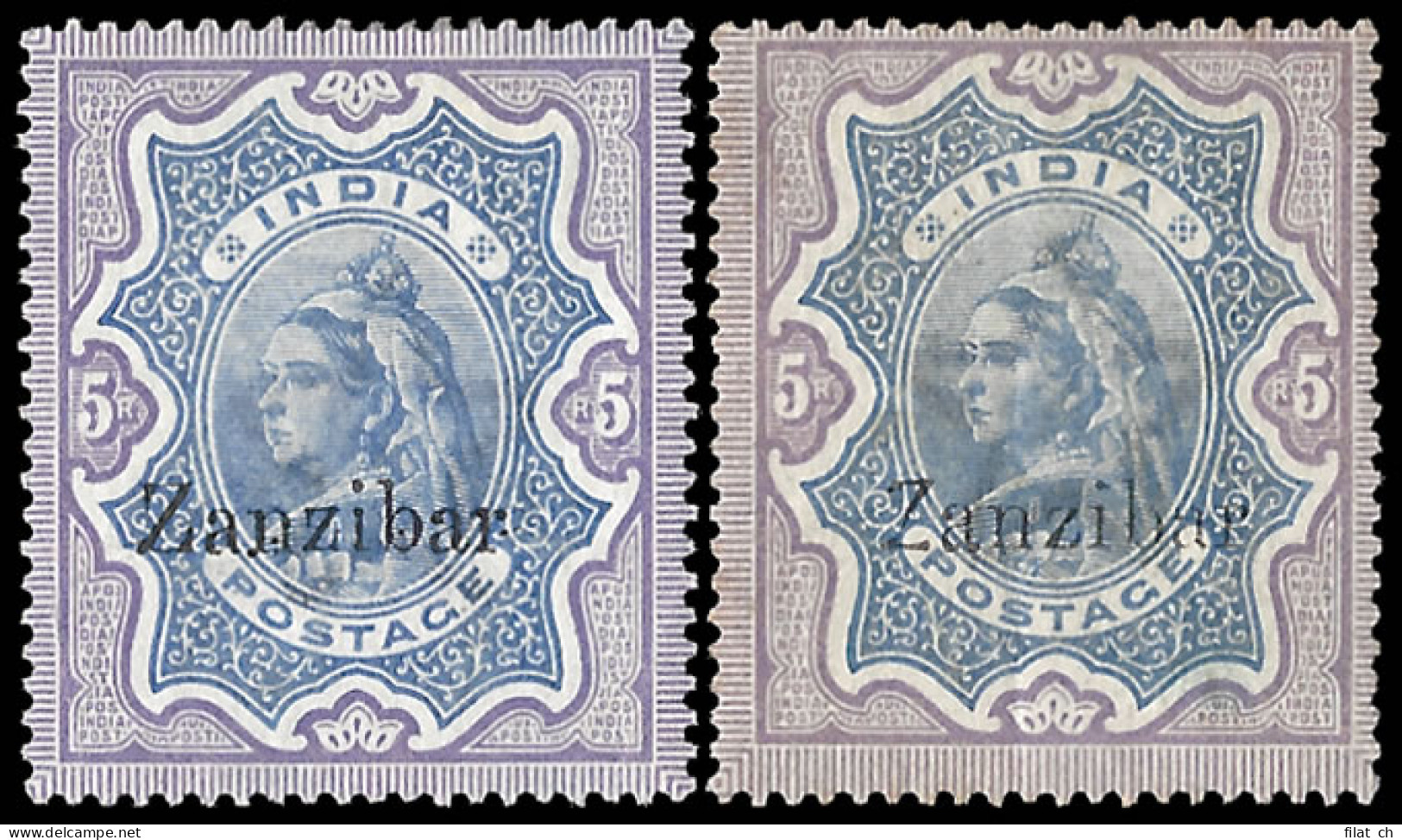 Zanzibar 1895 QV 5r Incl Daun's Capital Z Variety - Zanzibar (...-1963)