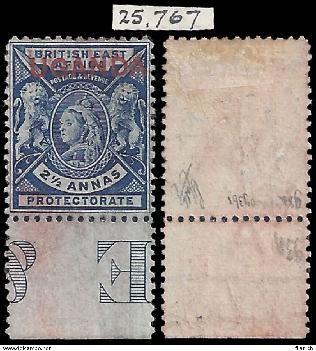 Uganda 1902 2&frac12;a Overprint Double With Certificate - Uganda (...-1962)
