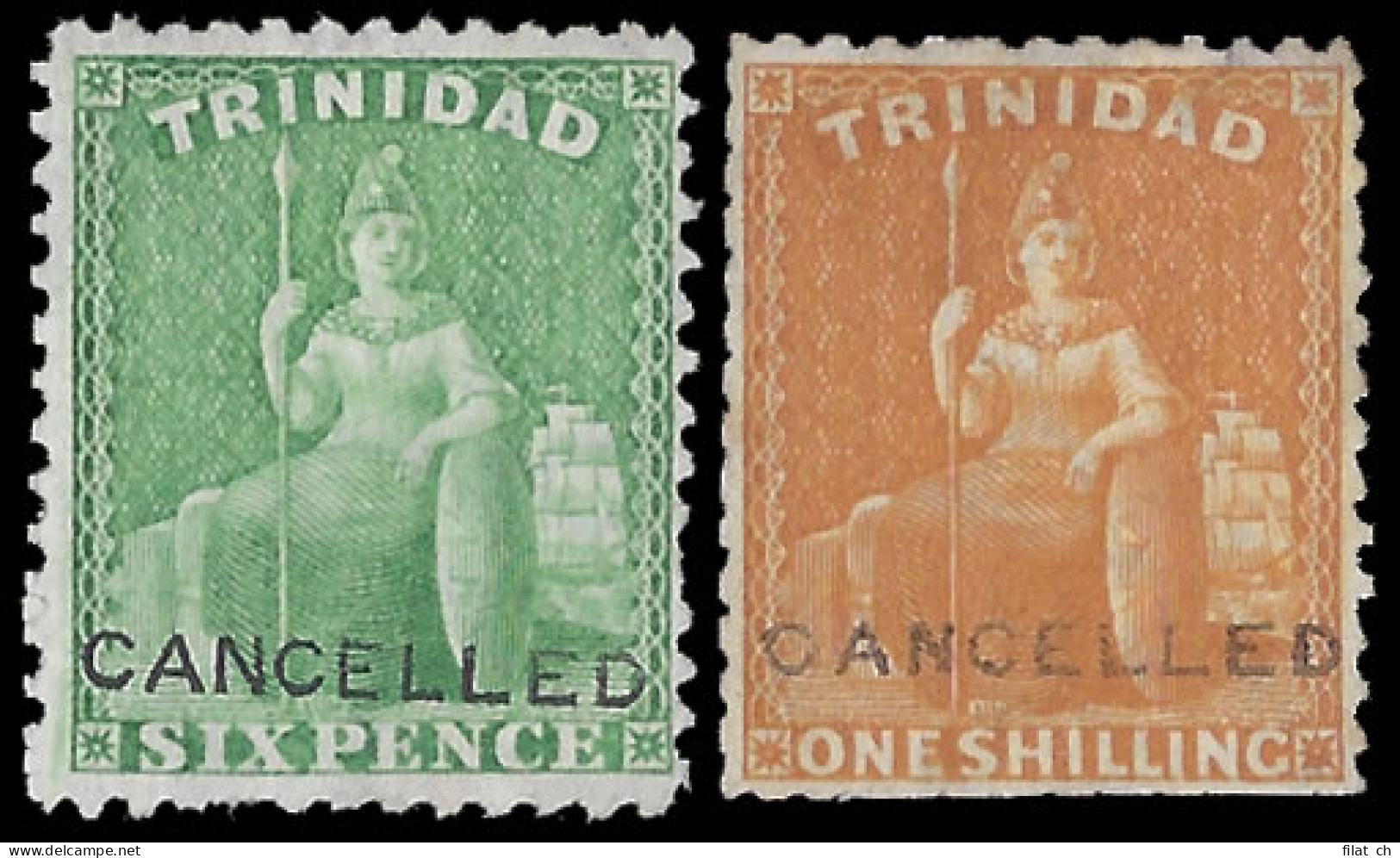 Trinidad 1863-72 6d & 1/- De La Rue File Specimens - Trinidad & Tobago (...-1961)