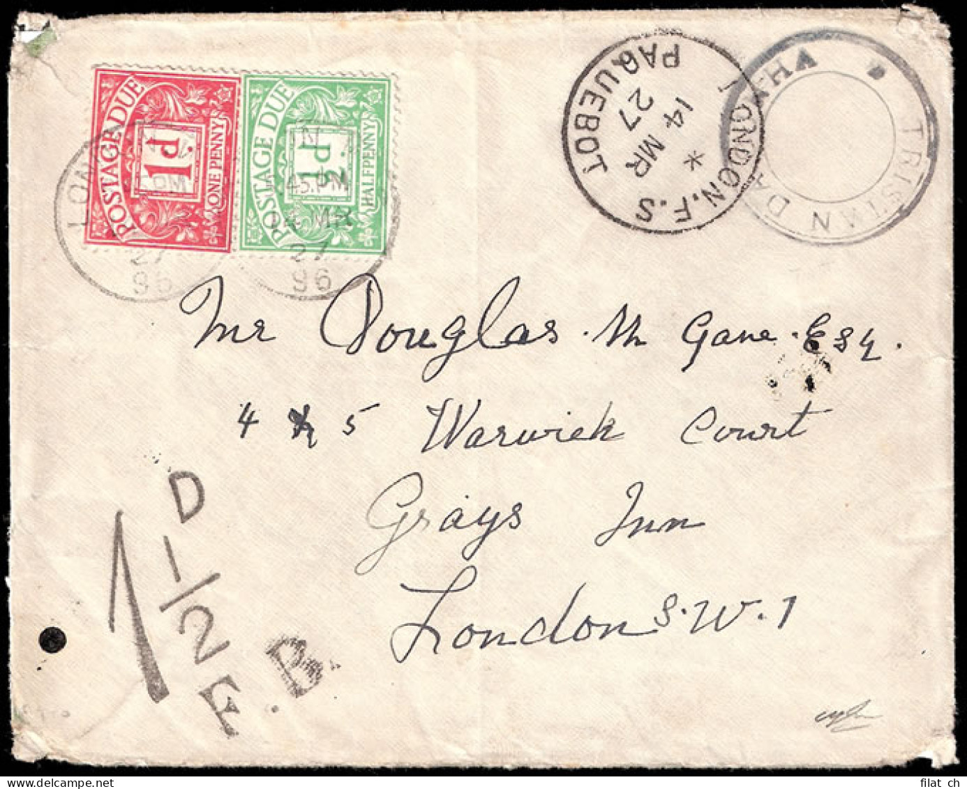 Tristan Da Cunha 1927 Cachet III Letter - Tristan Da Cunha