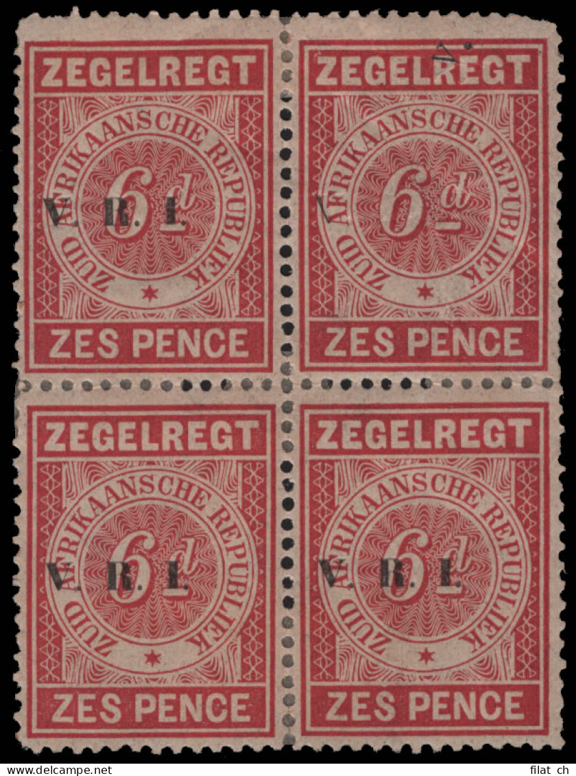 Transvaal Revenues 1900 VRI 6d Carmine Overprint Omitted On Back - Transvaal (1870-1909)