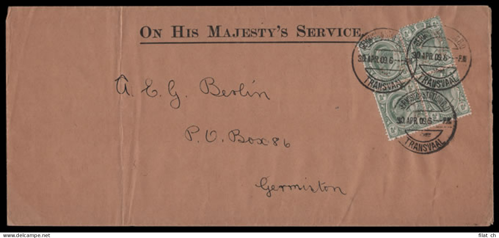 Transvaal 1909 CSAR Perfins On OHMS Railway Letter, Rare - Transvaal (1870-1909)