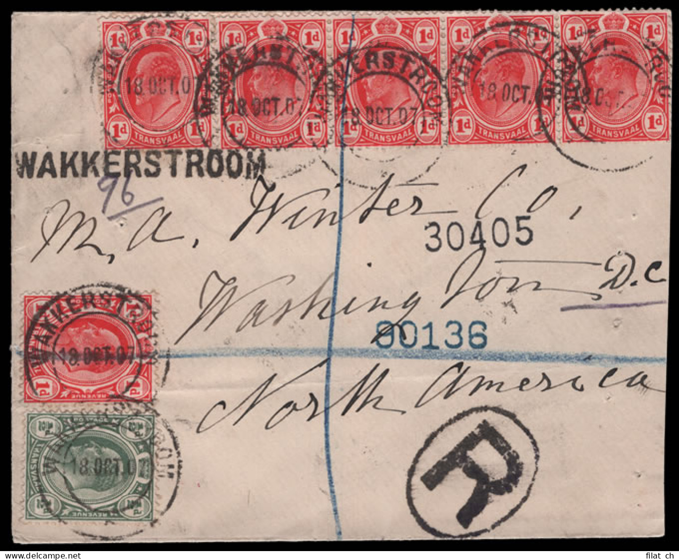 Transvaal 1907 Straightline Wakkerstroom, KEVII Franking To USA - Transvaal (1870-1909)