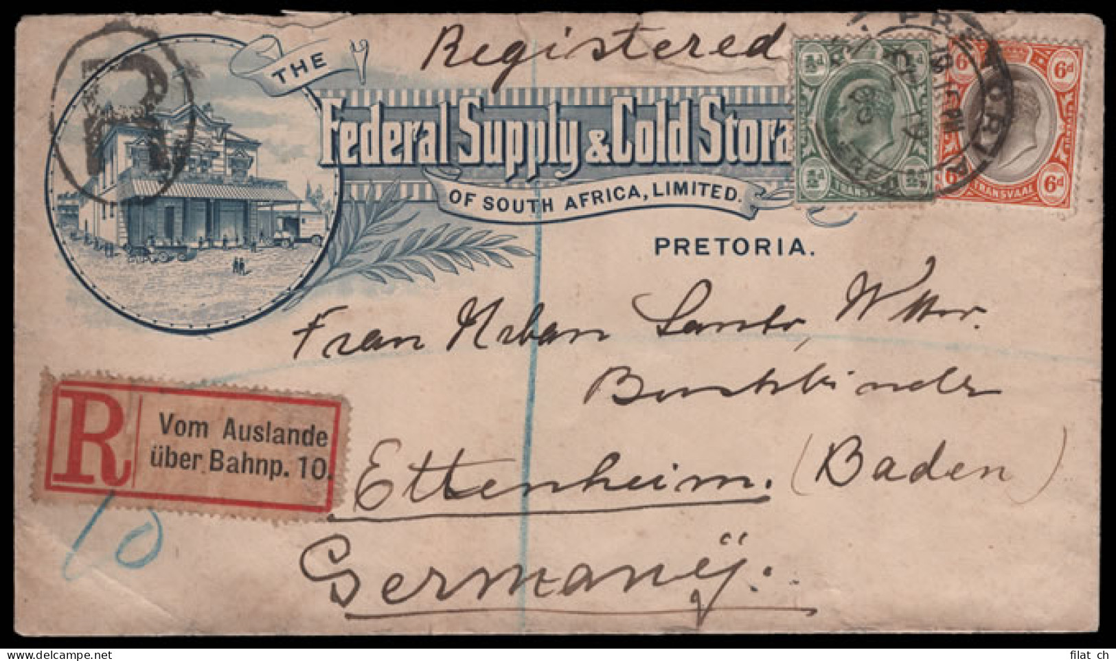 Transvaal 1906 KEVII Franking Registered Pretoria To Germany - Transvaal (1870-1909)