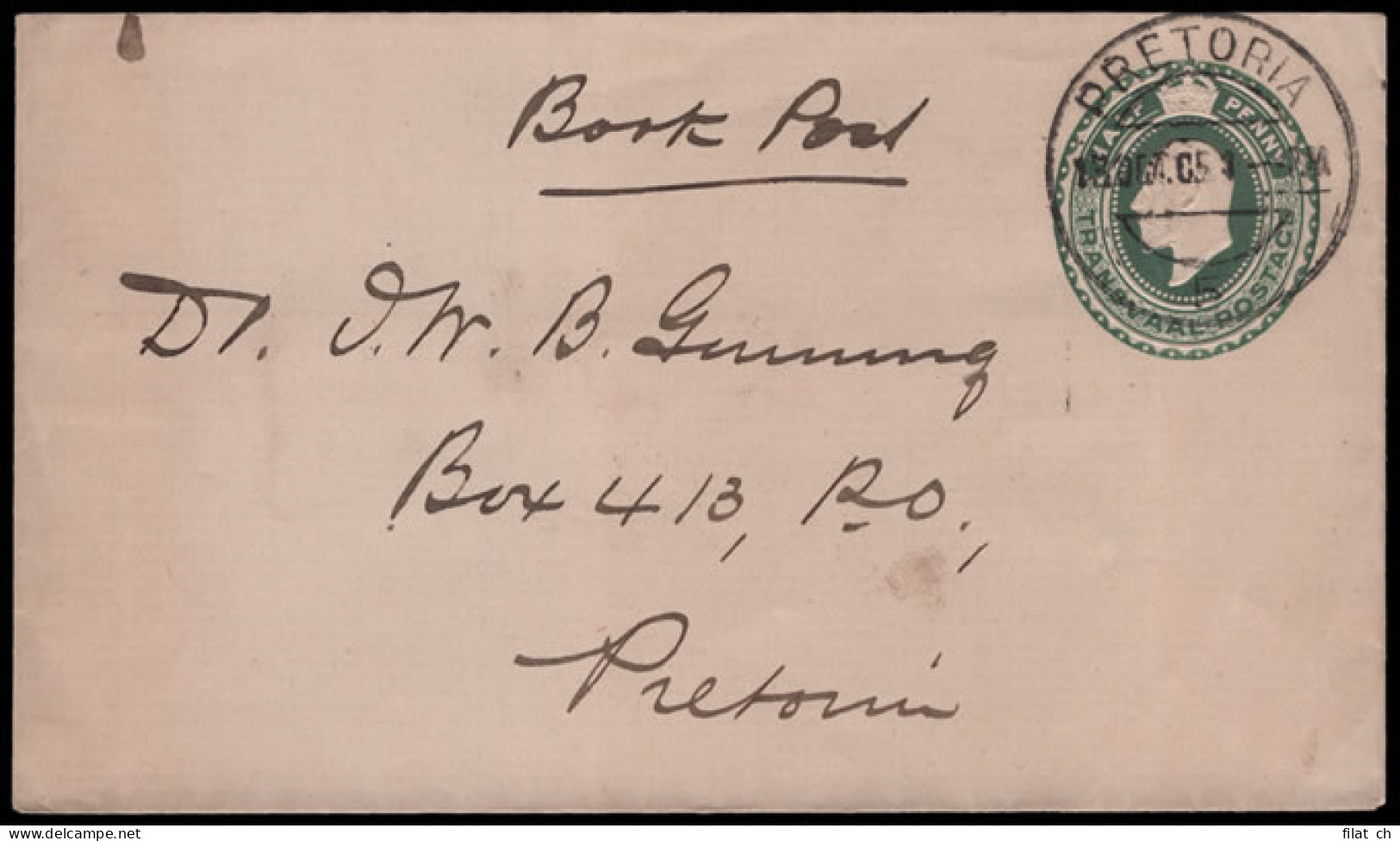 Transvaal 1905 KEVII Â½d Stationery Envelope As Book Post - Transvaal (1870-1909)