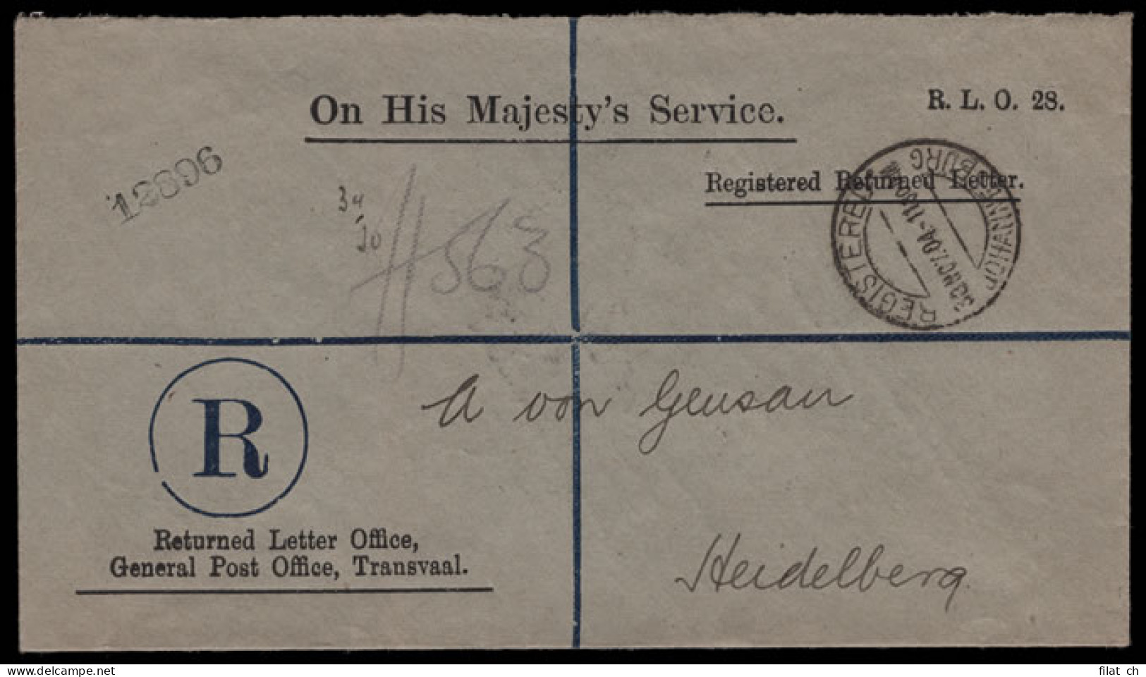 Transvaal 1904 Returned Letter Office Stationery Envelope - Transvaal (1870-1909)