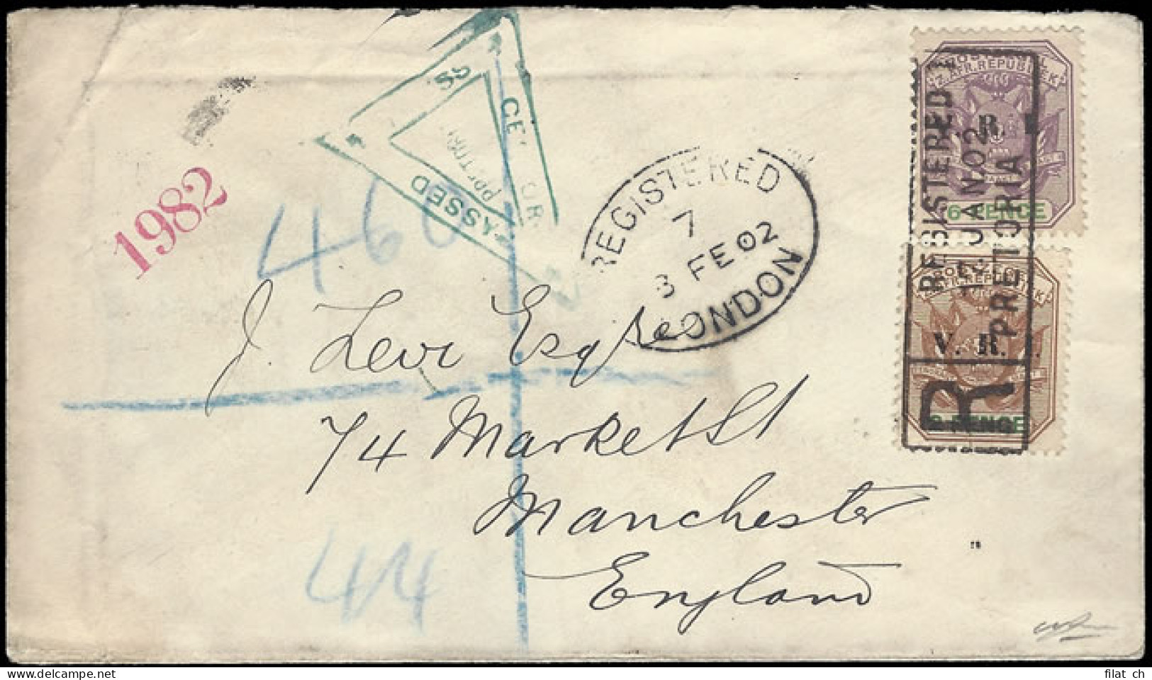 Transvaal 1902 Registered Letter Pretoria Boxed As Cancel - Transvaal (1870-1909)