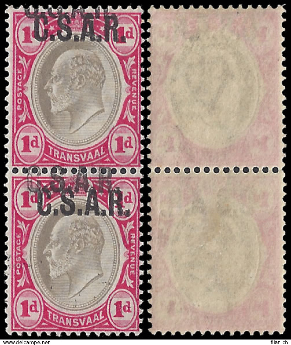 Transvaal 1902 CSAR 1d Pair Double Overprints With Cert - Transvaal (1870-1909)