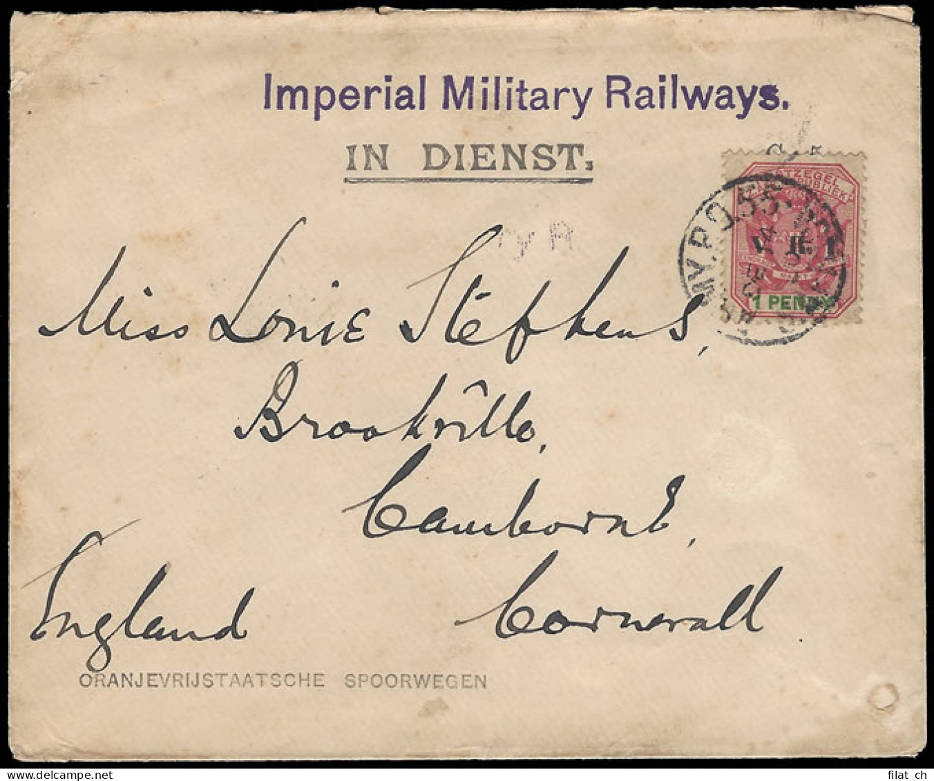 Transvaal 1900 Imperial Military Railways Letter, Donald Currie - Transvaal (1870-1909)