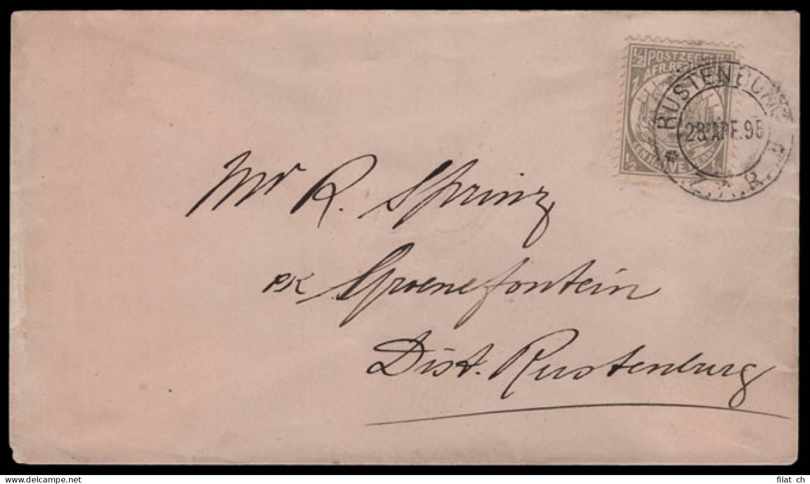 Transvaal 1895 Vurtheim Â½d Franking Rustenburg To Groenfontein - Transvaal (1870-1909)