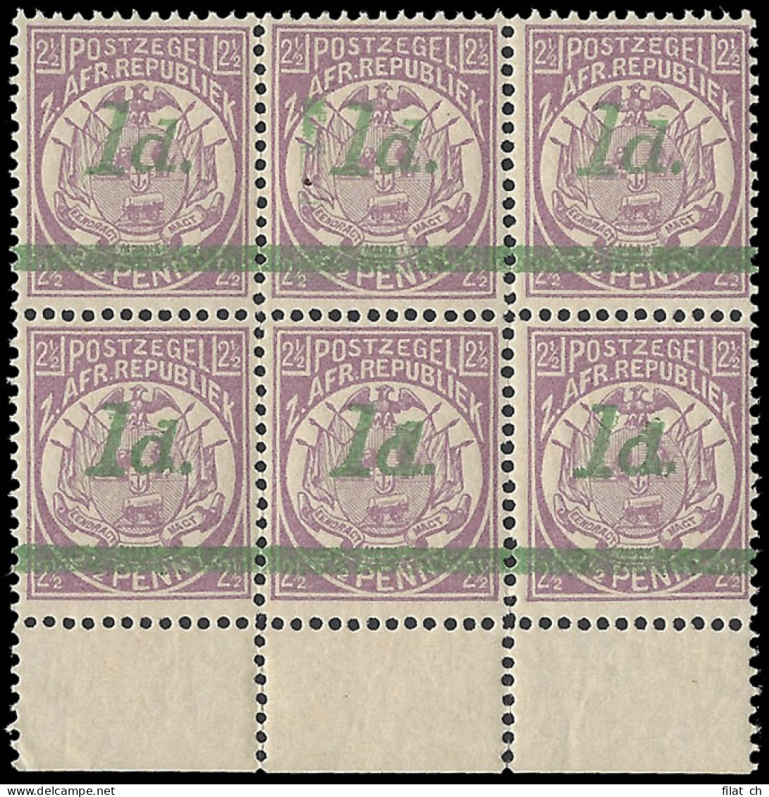 Transvaal 1895 1d On 2Â½d Surcharge Double Variety Block - Transvaal (1870-1909)