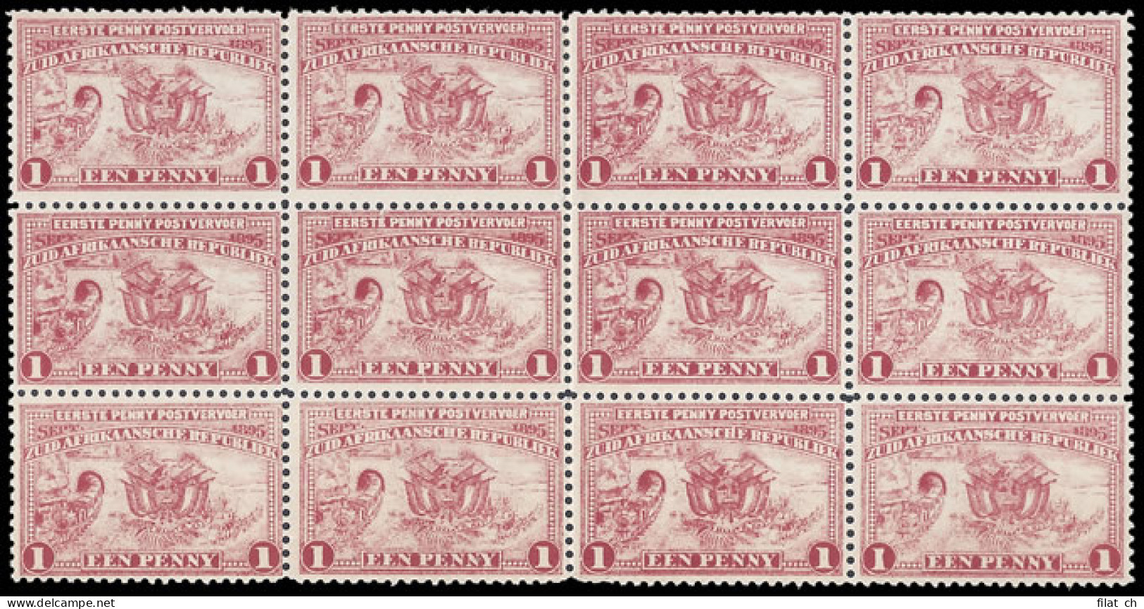 Transvaal 1895 1d Penny Postage Cracked Plate In Block - Transvaal (1870-1909)