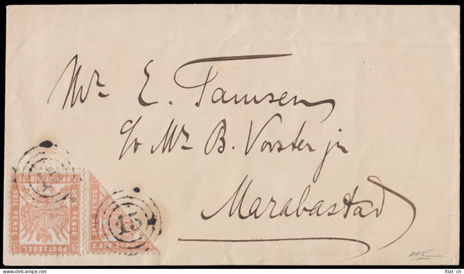 Transvaal 1883 Envelope With Bisected Celliers 3d, Rare - Transvaal (1870-1909)