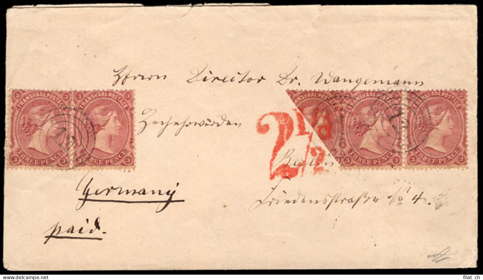 Transvaal 1882 QV Bourne 3d Bisect On Letter To Berlin - Transvaal (1870-1909)