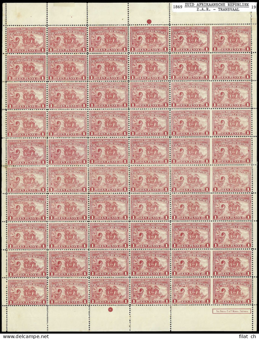 Transvaal 1895 1d Penny Postage Imperf Betweens Complete Sheet - Transvaal (1870-1909)