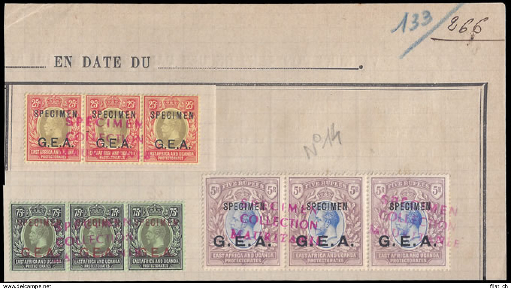 Tanganyika 1917 KGV Mauritania UPU Archive Specimens - Tanganyika (...-1932)