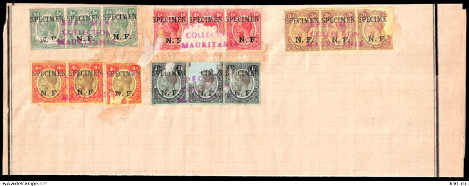 Tanganyika 1916 NF Ovpts Mauritania UPU Archive Specimens - Tanganyika (...-1932)