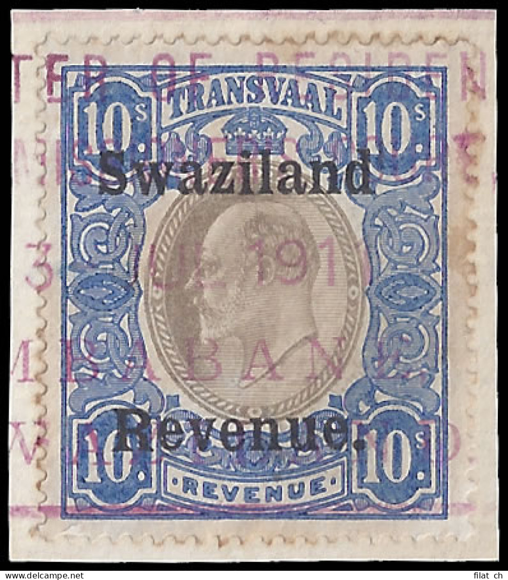 Swaziland Revenues 1911 Transvaal Overprinted KEVII 10/- Rare - Swaziland (...-1967)