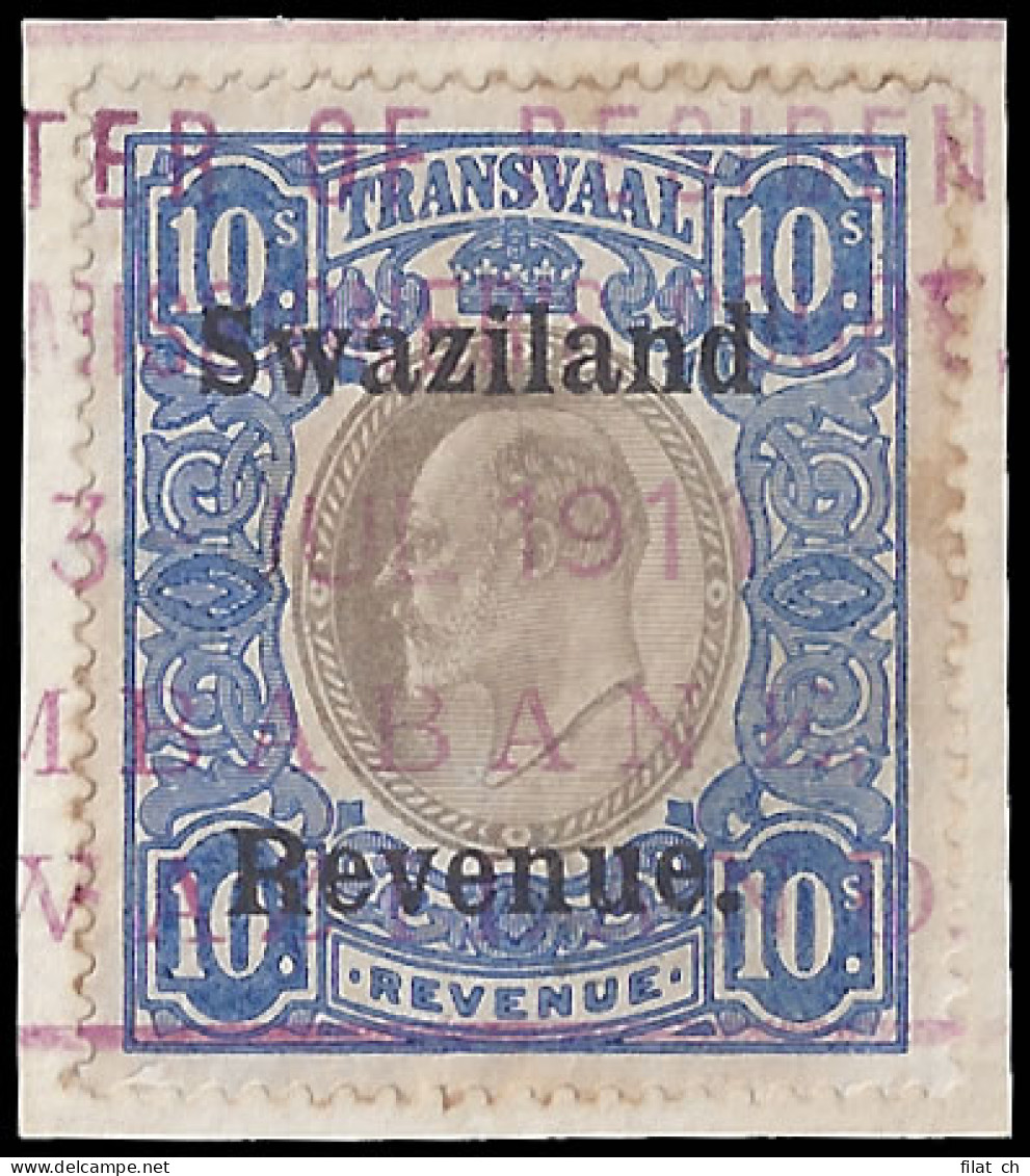 SWAZILAND REVENUES 1911 TVL KEVII 10/- OVPTD "SWAZILAND REVENUE" - Swasiland (...-1967)