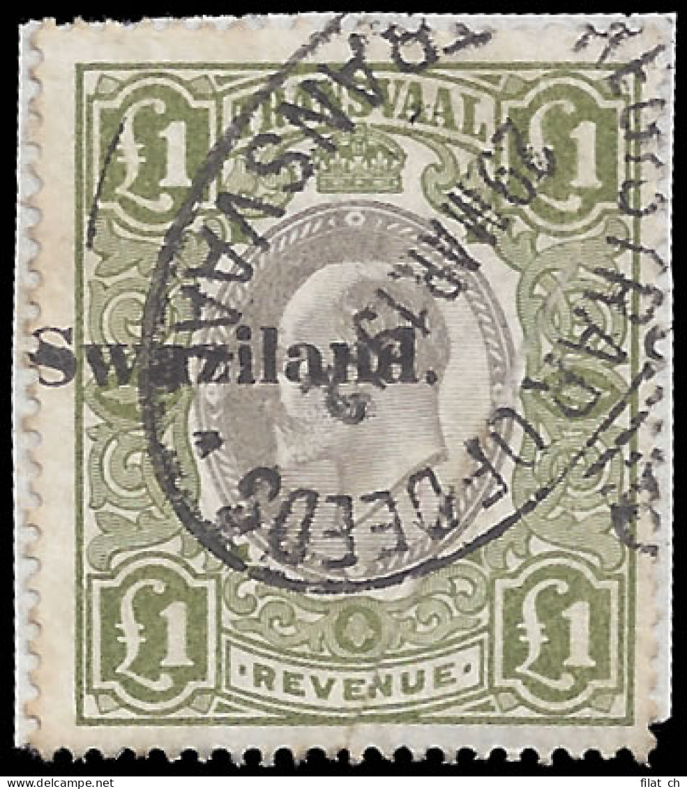 Swaziland Revenues 1904 Transvaal Overprinted KEVII Â£1 Misplaced - Swaziland (...-1967)