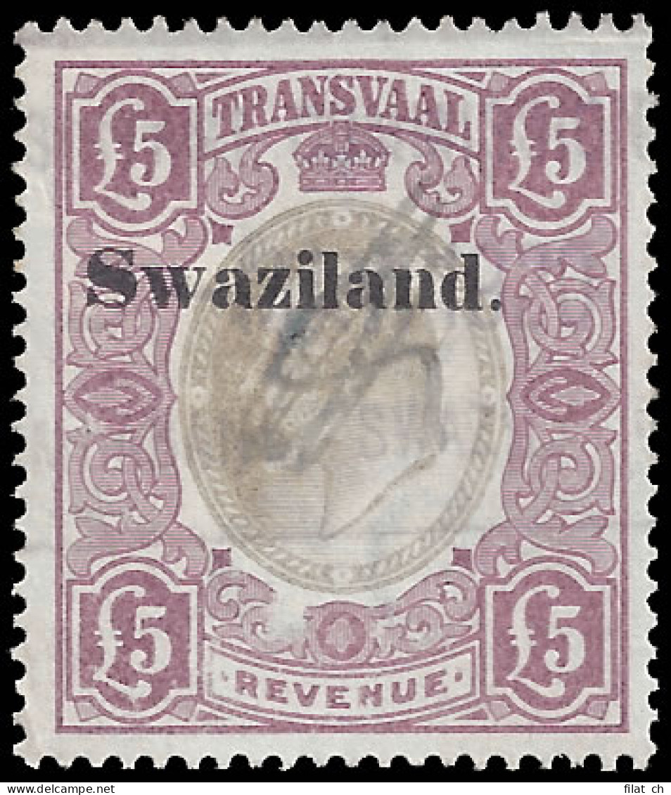 SWAZILAND REVENUES 1904 TVL KEVII &pound;5 OVERPRINTED - Swasiland (...-1967)