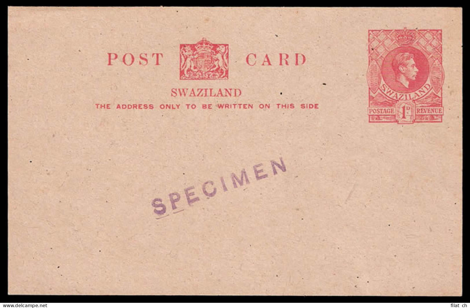 Swaziland 1943 KGVI 1d Card Handstamped Specimen - Swasiland (...-1967)