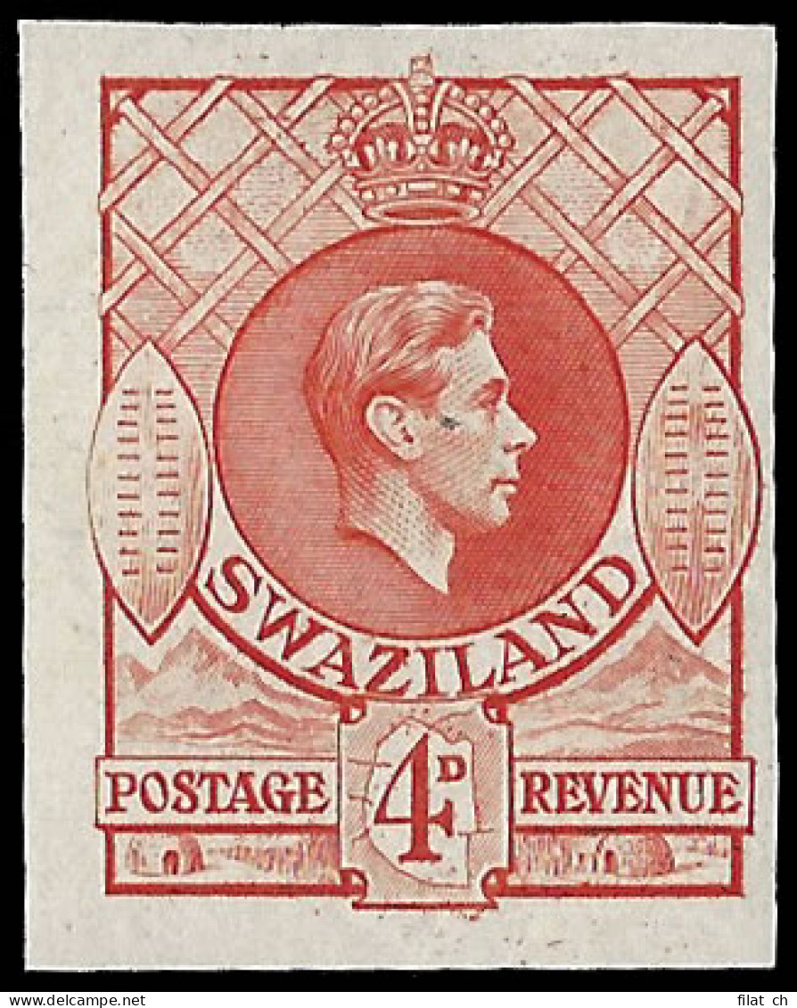 Swaziland 1938 KGVI 4d Imperf Plate Proof - Swasiland (...-1967)