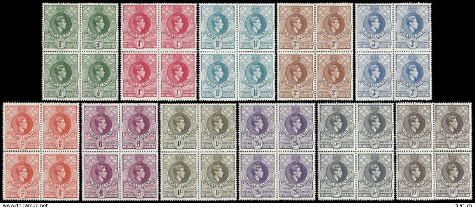 Swaziland 1943 KGVI &frac12;d - 10/- Full Set M/UM Blocks - Swasiland (...-1967)