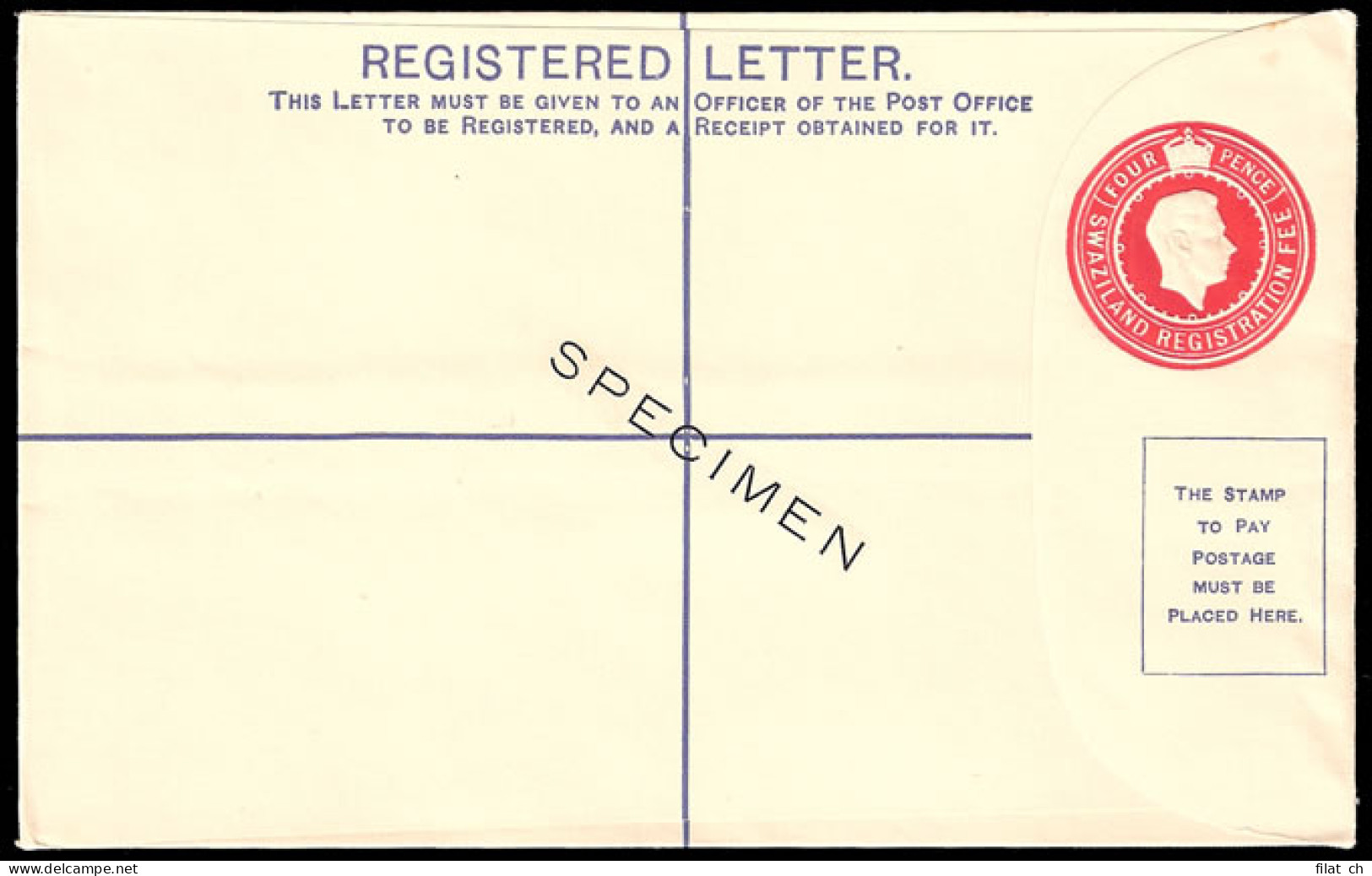 Swaziland 1937 KGVI 4d Registration Envelope Specimen - Swaziland (...-1967)