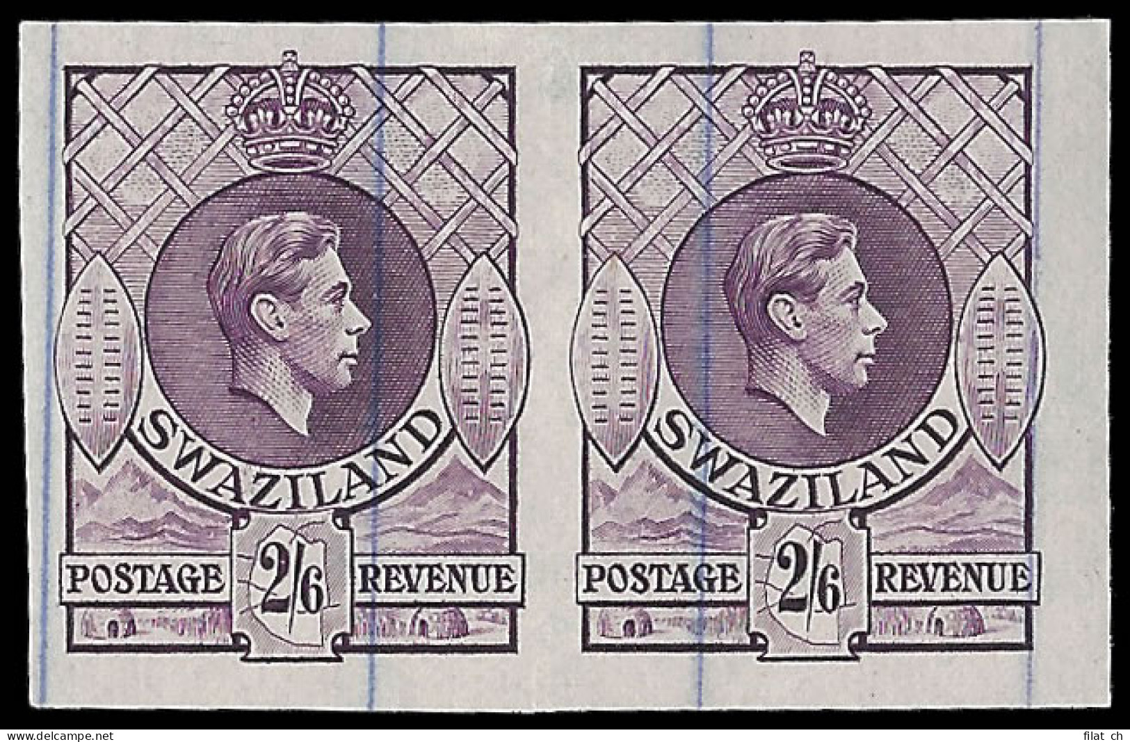 Swaziland 1938 KGVI 2/6 Imperf Printer's Working Plate Proofs - Swasiland (...-1967)