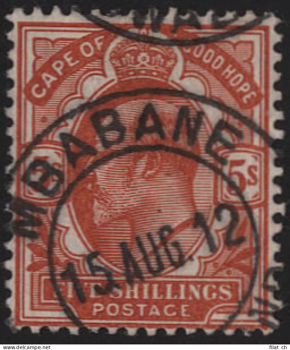 Swaziland 1912 Cape KEVII 5/- Mbabane Cancellation, Rare - Swaziland (...-1967)