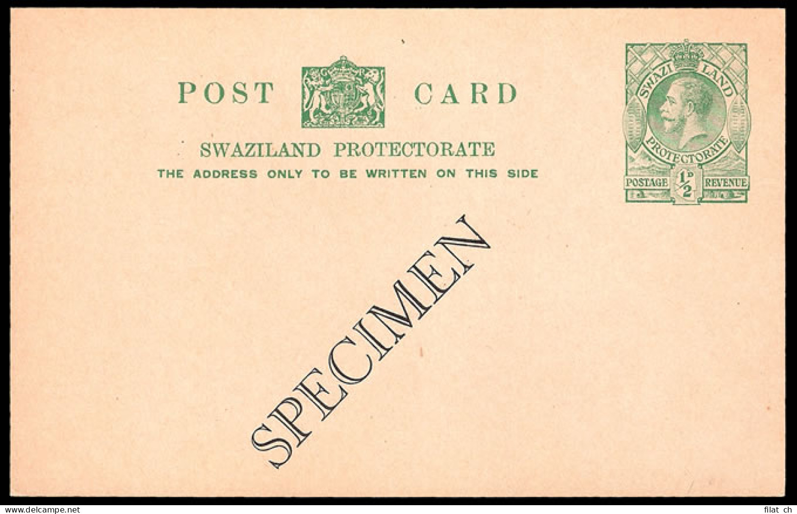 Swaziland 1935 KGV &frac12;d Postcard Specimen - Swaziland (...-1967)