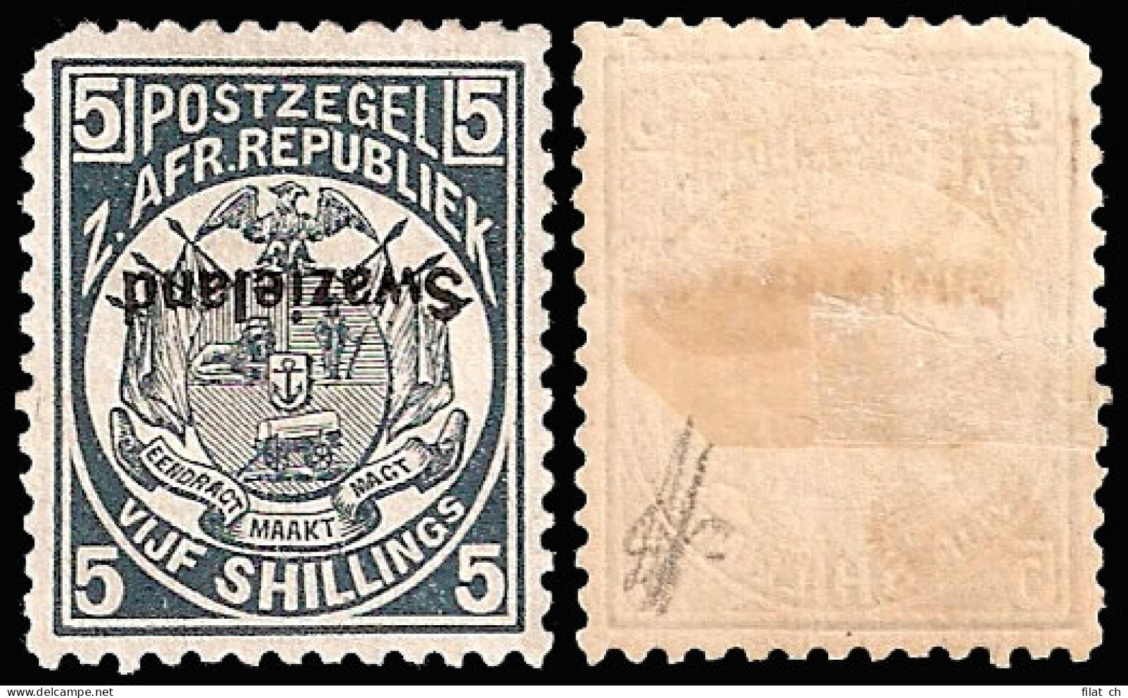 Swaziland 1890 5/- Overprint Inverted, Rare Stamp - Swasiland (...-1967)