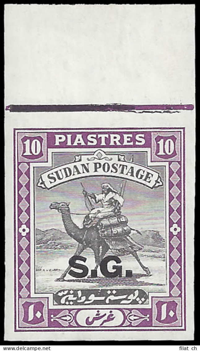 SUDAN OFFICIALS 1936 10P IMPERF PLATE PROOF OVERPRINTED - Sudan (...-1951)