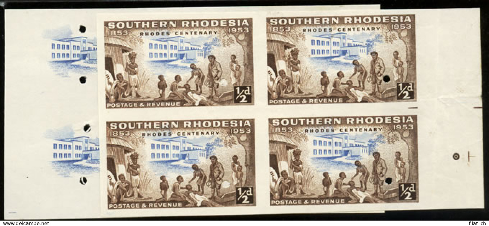 Southern Rhodesia 1953 Rhodes Centenary &frac12;d Imperf Proof - Autres & Non Classés