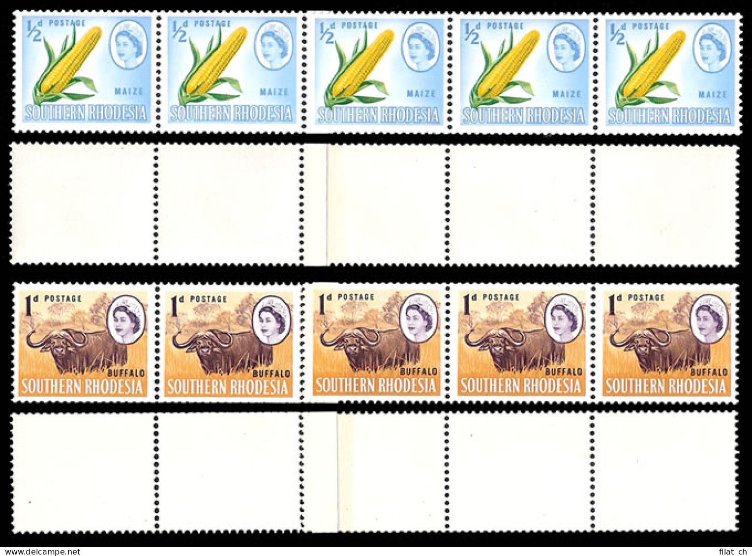 Southern Rhodesia 1964 &frac12;d & 1d Coil Strips With Joins UM  - Other & Unclassified