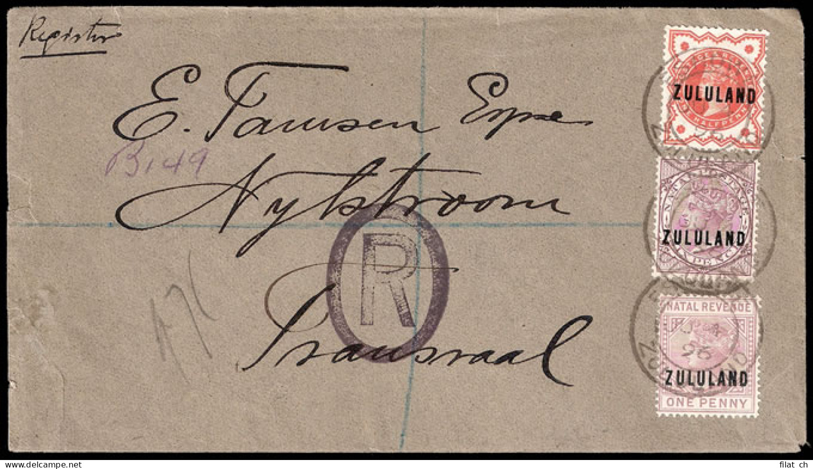 Zululand 1896 Letter With Postal Fiscal 1d Franking - Zululand (1888-1902)