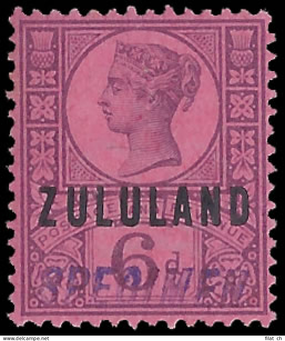 Zululand 1888-93 6d Specimen Type NA1 - Zoulouland (1888-1902)