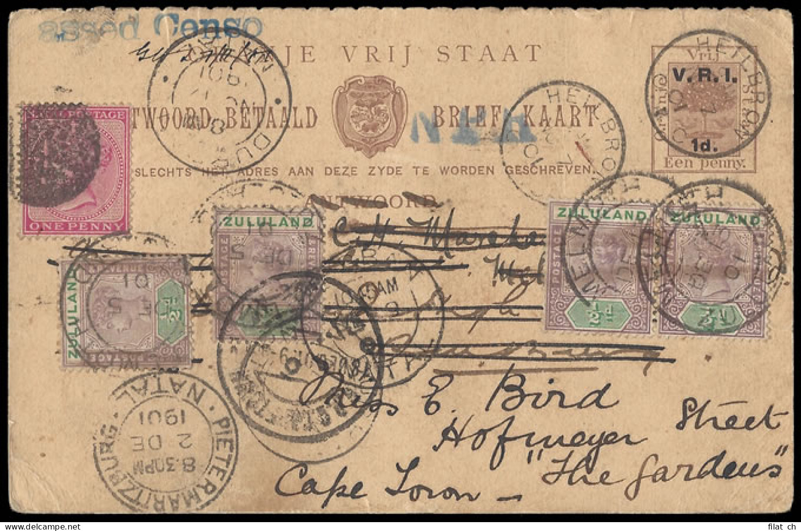 Zululand 1901 Well-Travelled Redirected Postcard! - Zululand (1888-1902)