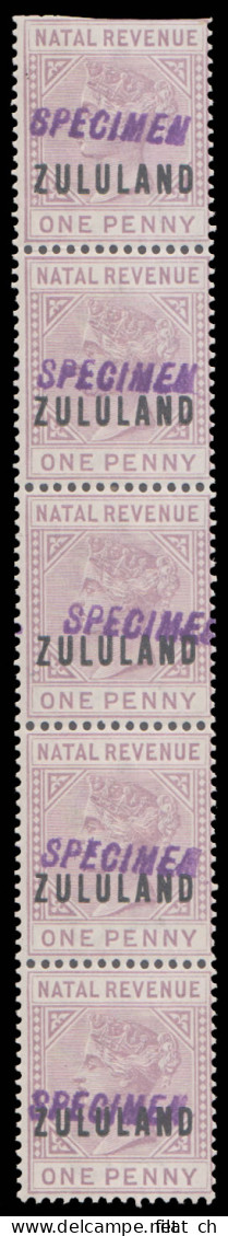 Zululand 1891 1d Postal Fiscal Handstamped Specimen Strip - Zululand (1888-1902)