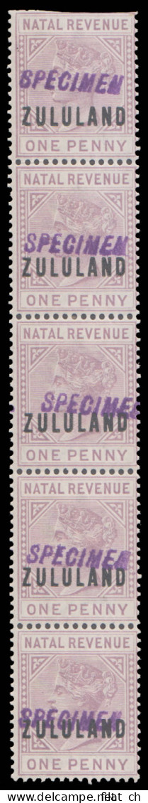 Zululand 1891 1d Postal Fiscal Handstamped Specimen Strip - Zoulouland (1888-1902)