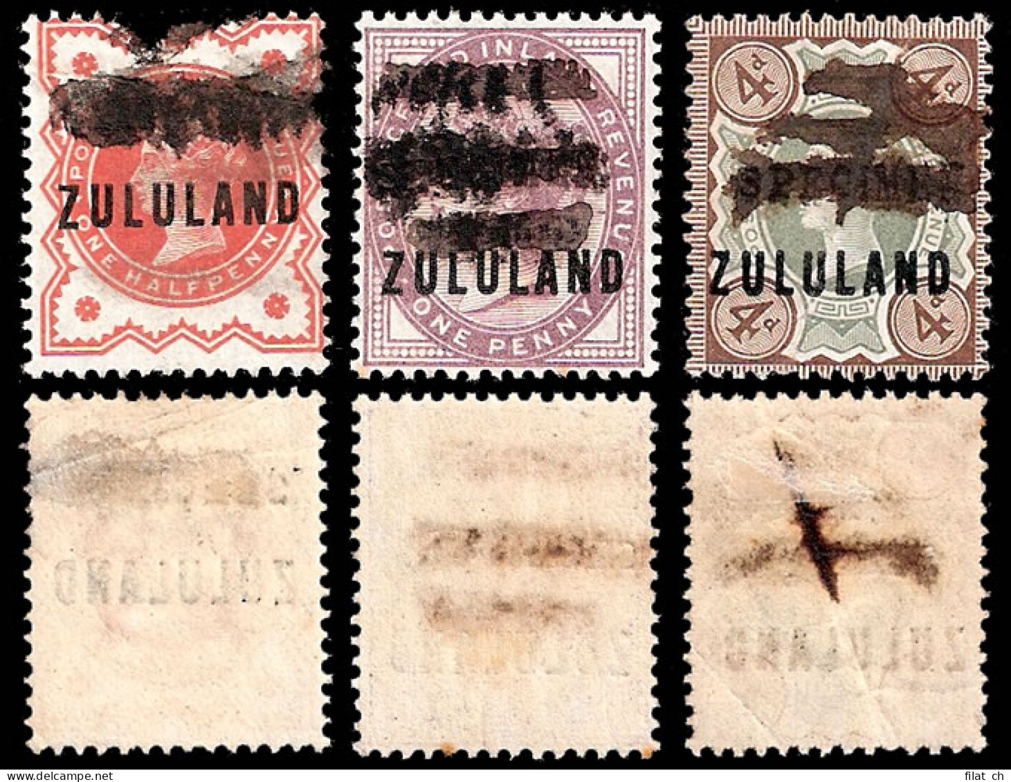 Zululand 1888 &frac12;d, 1d & 4d Somerset House Trials - Zoulouland (1888-1902)