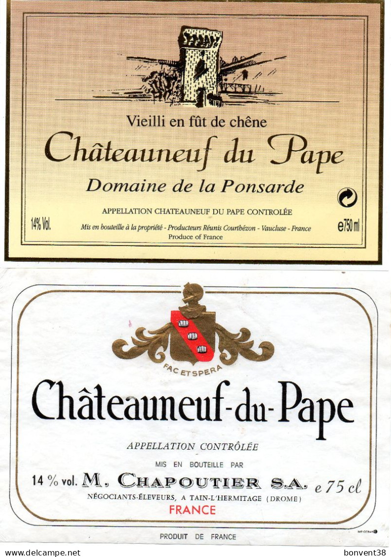 K1202 - Lot De 2 Étiquettes - CHATEAUNEUF Du PAPE - Other & Unclassified