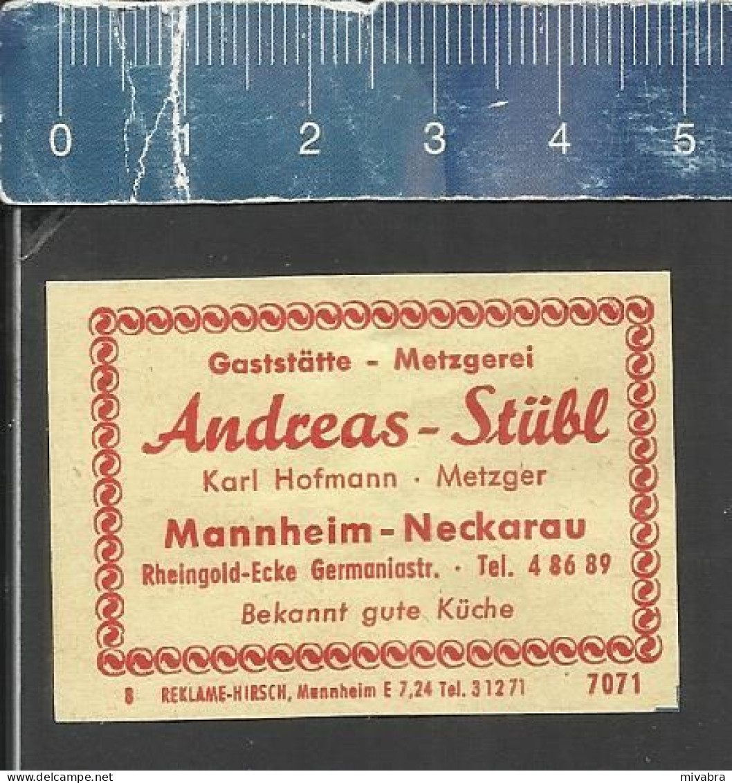 GASTSTÄTTE ANDREAS - STÜBL MANNHEIM NECKARAU-  ALTES DEUTSCHES STREICHHOLZ ETIKETT - OLD MATCHBOX LABEL GERMANY - Boites D'allumettes - Etiquettes