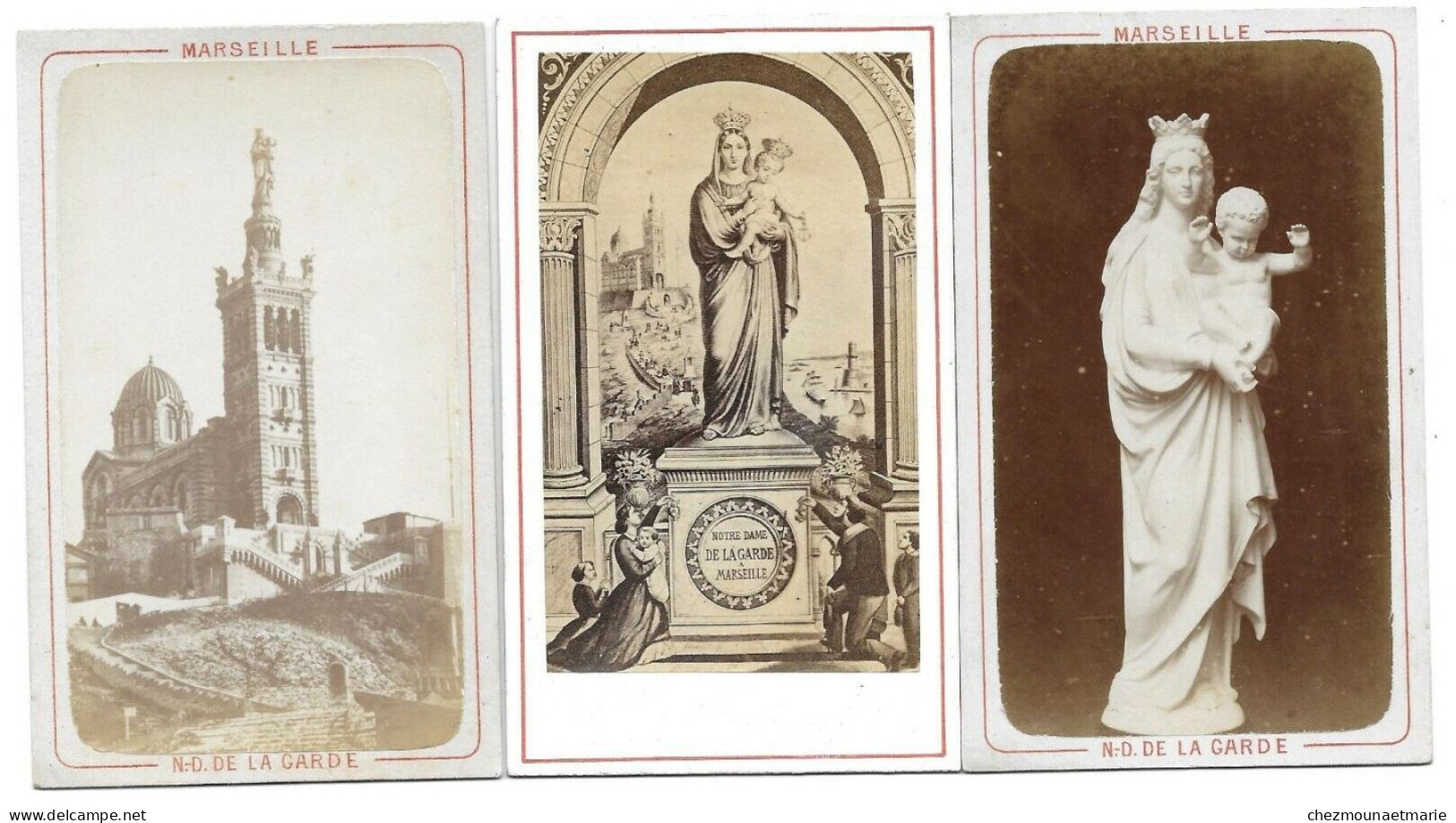 MARSEILLE - NOTRE DAME DE LA GARDE - LOT DE 3 CDV PHOTO RELIGION - Luoghi