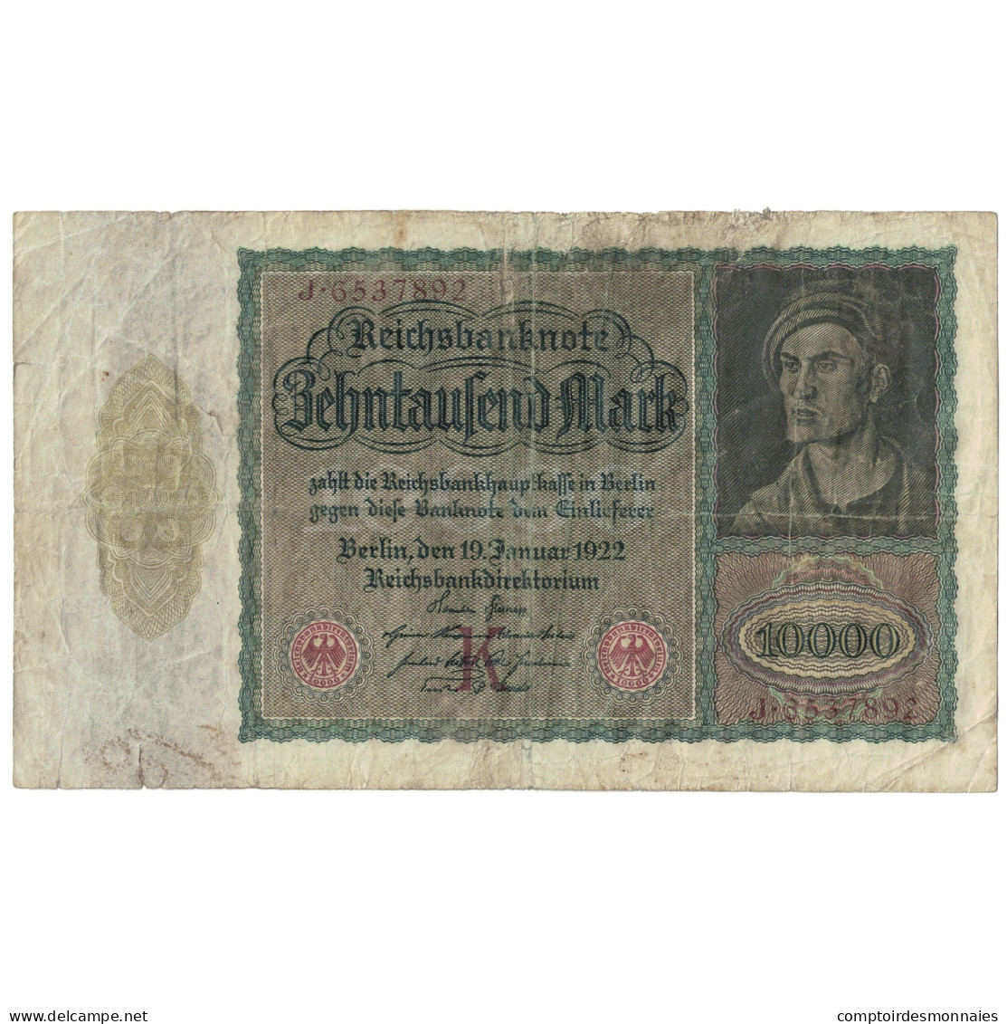 Billet, Allemagne, 10,000 Mark, 1922, 1922-01-19, KM:71, B - 10.000 Mark