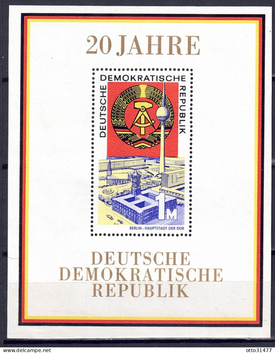 DDR 1969 - 20 Jahre DDR (I), Block 28, Postfrisch ** / MNH - 1950-1970