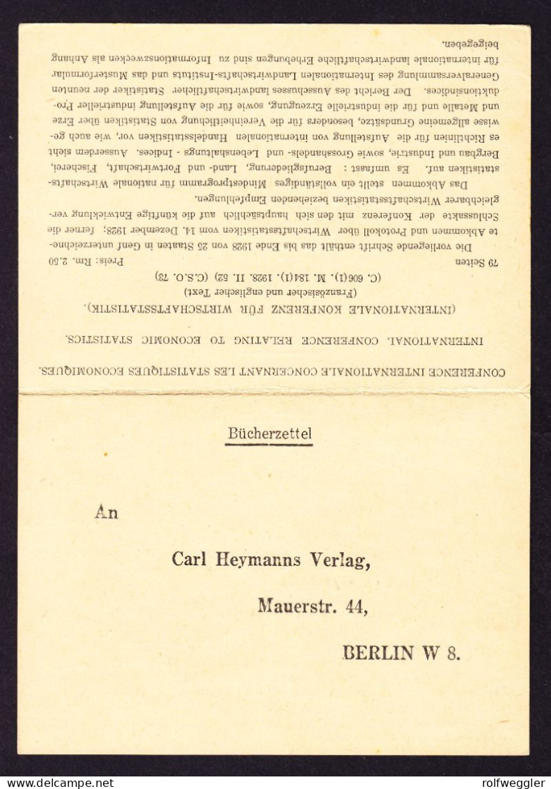 1929 Völkerbund Doppelkarte Mit 7 1/2 Tell Marke SdN Als Drucksache Aus Genf Nach Berlin. Mit Label "ABGEREIST" - Service