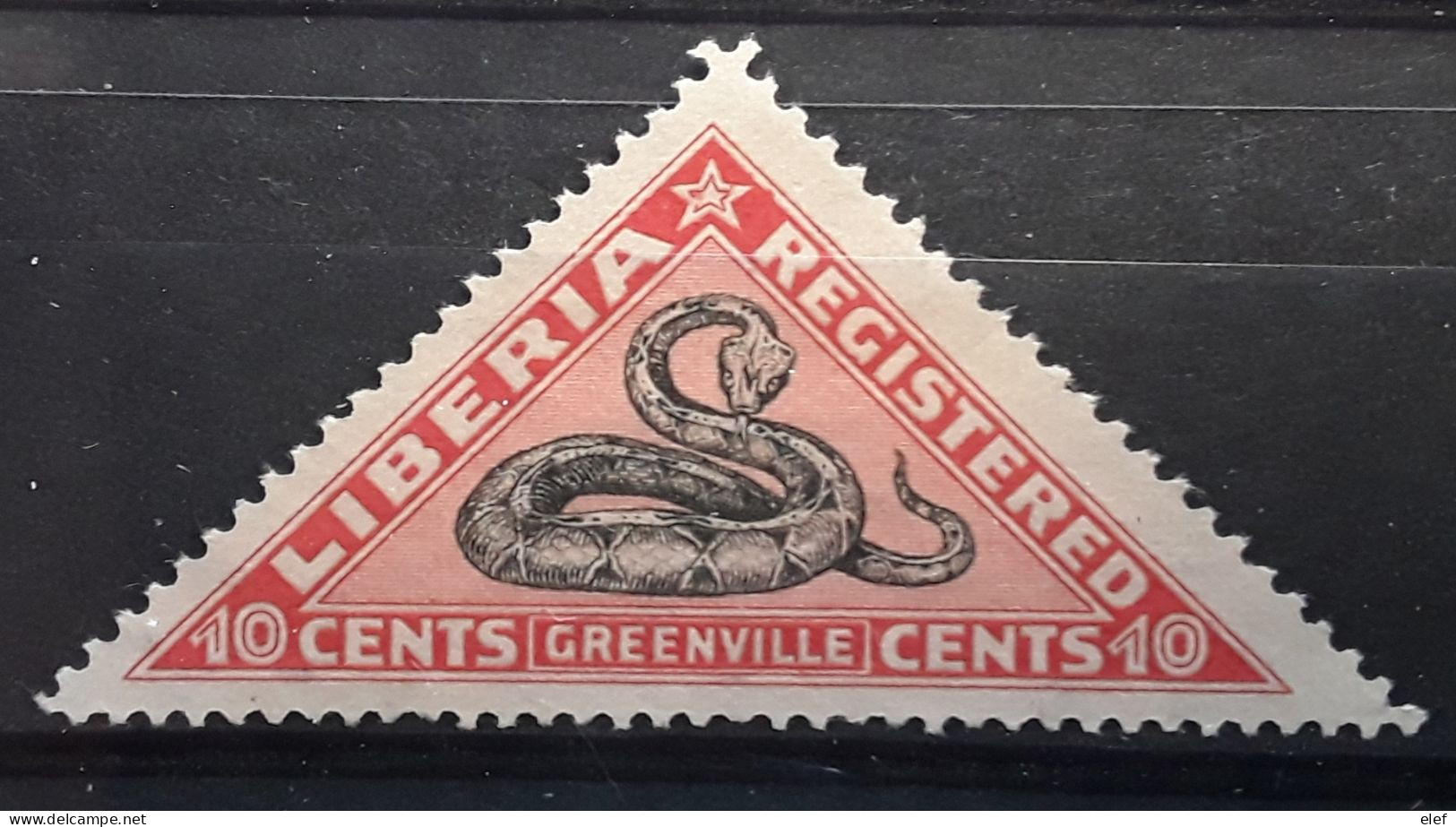 LIBÉRIA 1921,Timbre Pour Lettres Chargées,Registred Stamp Yvert 26,10 C Rouge Et Noir Vipere Du Gabon  Snake Neuf (*) TB - Slangen