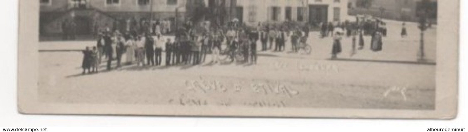 Rare Carte-photo"Grève ETIVAL"ETIVAL-CLAIREFONTAINE"VERS LA SOUPE"devant L'abbaye"PAPETERIES"VOSGES"vélo"gréviste 1907 - Etival Clairefontaine